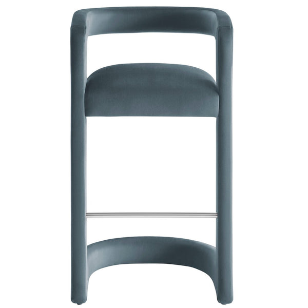 Modway Furniture Winslow Performance Velvet Bar Stools Sculpted Frame with Steel Footrest Set of 2 Cadet Blue EEI-7521-CAB
