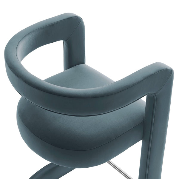 Modway Furniture Winslow Performance Velvet Bar Stools Sculpted Frame with Steel Footrest Set of 2 Cadet Blue EEI-7521-CAB