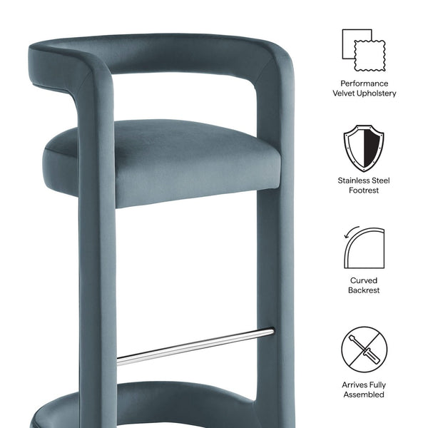 Modway Furniture Winslow Performance Velvet Bar Stools Sculpted Frame with Steel Footrest Set of 2 Cadet Blue EEI-7521-CAB
