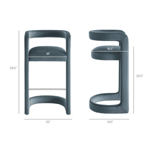 Modway Furniture Winslow Performance Velvet Bar Stools Sculpted Frame with Steel Footrest Set of 2 Cadet Blue EEI-7521-CAB