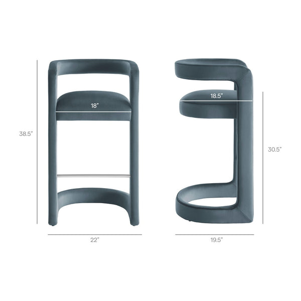 Modway Furniture Winslow Performance Velvet Bar Stools Sculpted Frame with Steel Footrest Set of 2 Cadet Blue EEI-7521-CAB