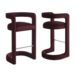 Modway Furniture Winslow Performance Velvet Bar Stools Sculpted Frame with Steel Footrest Set of 2 Mulberry EEI-7521-MUL
