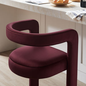Modway Furniture Winslow Performance Velvet Bar Stools Sculpted Frame with Steel Footrest Set of 2 Mulberry EEI-7521-MUL