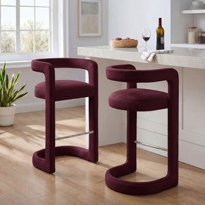Modway Furniture Winslow Performance Velvet Bar Stools Sculpted Frame with Steel Footrest Set of 2 Mulberry EEI-7521-MUL