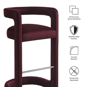 Modway Furniture Winslow Performance Velvet Bar Stools Sculpted Frame with Steel Footrest Set of 2 Mulberry EEI-7521-MUL