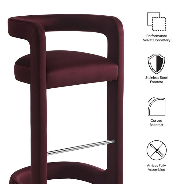 Modway Furniture Winslow Performance Velvet Bar Stools Sculpted Frame with Steel Footrest Set of 2 Mulberry EEI-7521-MUL