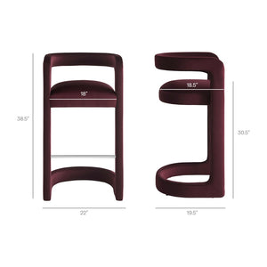 Modway Furniture Winslow Performance Velvet Bar Stools Sculpted Frame with Steel Footrest Set of 2 Mulberry EEI-7521-MUL