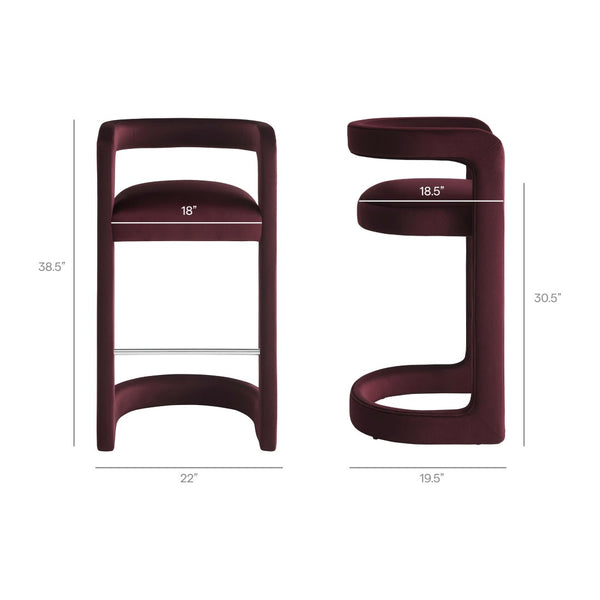 Modway Furniture Winslow Performance Velvet Bar Stools Sculpted Frame with Steel Footrest Set of 2 Mulberry EEI-7521-MUL
