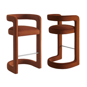 Modway Furniture Winslow Performance Velvet Bar Stools Sculpted Frame with Steel Footrest Set of 2 Rust EEI-7521-RUS