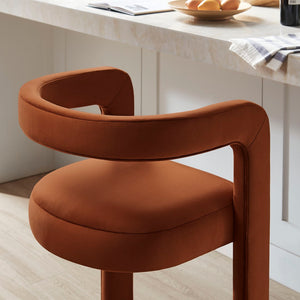 Modway Furniture Winslow Performance Velvet Bar Stools Sculpted Frame with Steel Footrest Set of 2 Rust EEI-7521-RUS