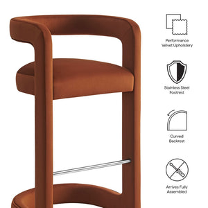 Modway Furniture Winslow Performance Velvet Bar Stools Sculpted Frame with Steel Footrest Set of 2 Rust EEI-7521-RUS