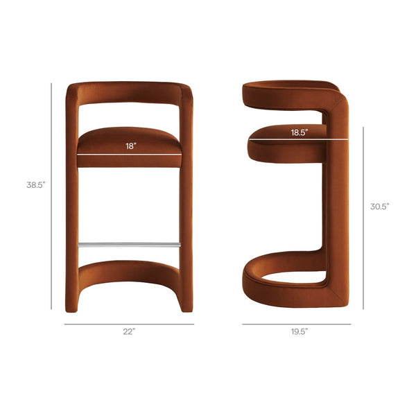 Modway Furniture Winslow Performance Velvet Bar Stools Sculpted Frame with Steel Footrest Set of 2 Rust EEI-7521-RUS