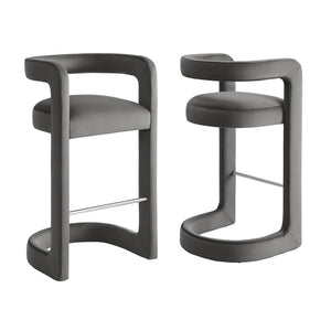 Modway Furniture Winslow Performance Velvet Bar Stools Sculpted Frame with Steel Footrest Set of 2 Storm Gray EEI-7521-STG