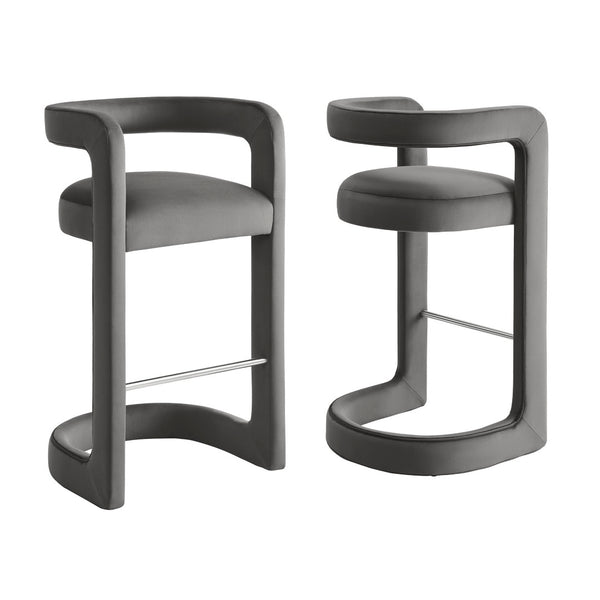 Modway Furniture Winslow Performance Velvet Bar Stools Sculpted Frame with Steel Footrest Set of 2 Storm Gray EEI-7521-STG