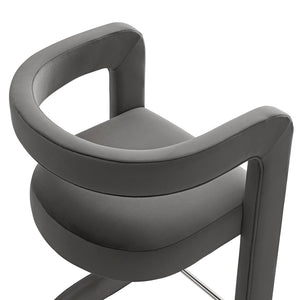 Modway Furniture Winslow Performance Velvet Bar Stools Sculpted Frame with Steel Footrest Set of 2 Storm Gray EEI-7521-STG