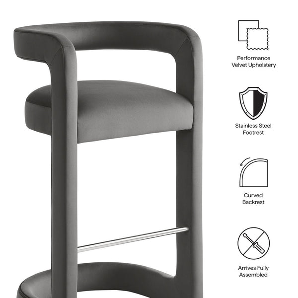 Modway Furniture Winslow Performance Velvet Bar Stools Sculpted Frame with Steel Footrest Set of 2 Storm Gray EEI-7521-STG