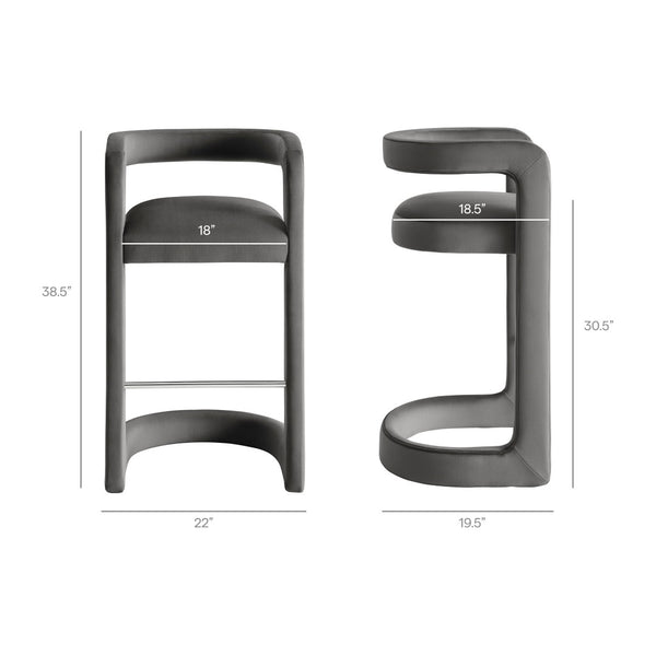 Modway Furniture Winslow Performance Velvet Bar Stools Sculpted Frame with Steel Footrest Set of 2 Storm Gray EEI-7521-STG