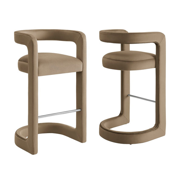 Modway Furniture Winslow Performance Velvet Bar Stools Sculpted Frame with Steel Footrest Set of 2 Taupe EEI-7521-TAU