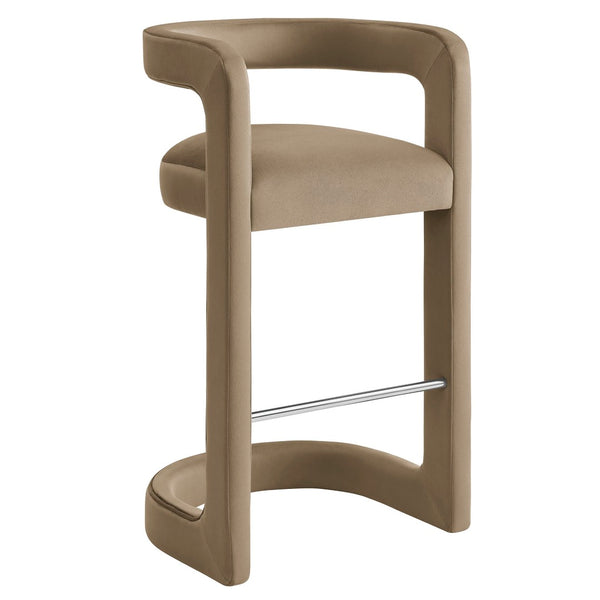 Modway Furniture Winslow Performance Velvet Bar Stools Sculpted Frame with Steel Footrest Set of 2 Taupe EEI-7521-TAU
