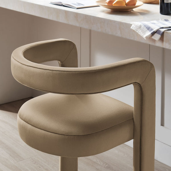 Modway Furniture Winslow Performance Velvet Bar Stools Sculpted Frame with Steel Footrest Set of 2 Taupe EEI-7521-TAU