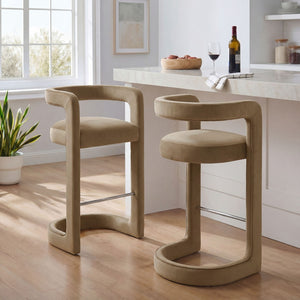 Modway Furniture Winslow Performance Velvet Bar Stools Sculpted Frame with Steel Footrest Set of 2 Taupe EEI-7521-TAU