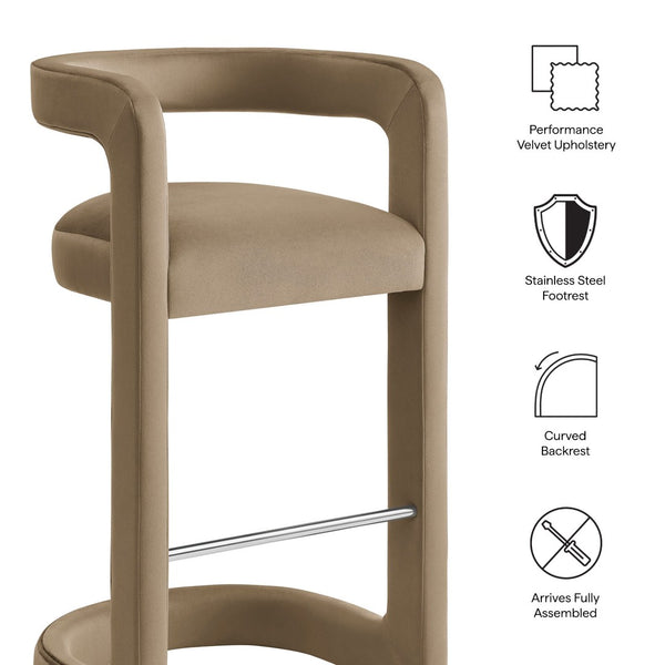 Modway Furniture Winslow Performance Velvet Bar Stools Sculpted Frame with Steel Footrest Set of 2 Taupe EEI-7521-TAU