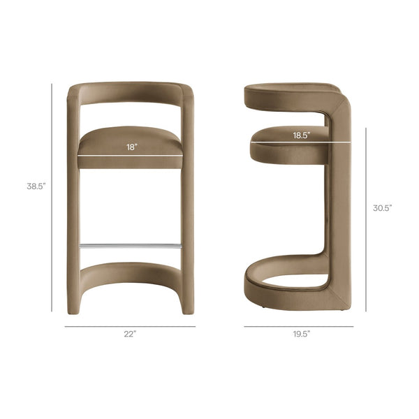 Modway Furniture Winslow Performance Velvet Bar Stools Sculpted Frame with Steel Footrest Set of 2 Taupe EEI-7521-TAU