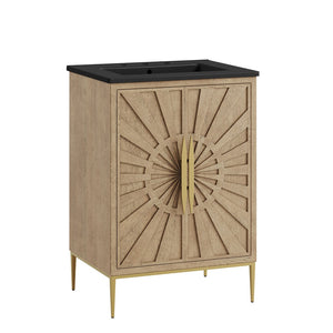 Modway Furniture Awaken 24 Inch Bathroom Vanity with Gold Hardware Solid Wood Modern Spa Cabinet Oak Black EEI-7526-OAK-BLK