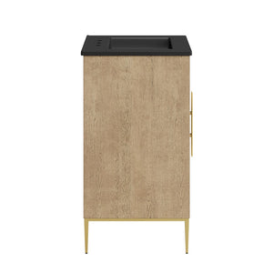 Modway Furniture Awaken 24 Inch Bathroom Vanity with Gold Hardware Solid Wood Modern Spa Cabinet Oak Black EEI-7526-OAK-BLK