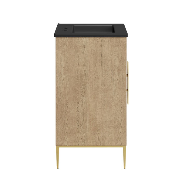Modway Furniture Awaken 24 Inch Bathroom Vanity with Gold Hardware Solid Wood Modern Spa Cabinet Oak Black EEI-7526-OAK-BLK