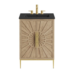Modway Furniture Awaken 24 Inch Bathroom Vanity with Gold Hardware Solid Wood Modern Spa Cabinet Oak Black EEI-7526-OAK-BLK