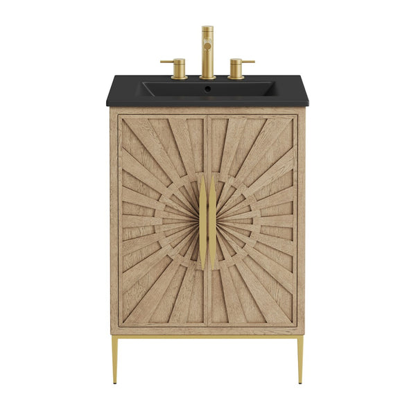 Modway Furniture Awaken 24 Inch Bathroom Vanity with Gold Hardware Solid Wood Modern Spa Cabinet Oak Black EEI-7526-OAK-BLK