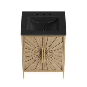 Modway Furniture Awaken 24 Inch Bathroom Vanity with Gold Hardware Solid Wood Modern Spa Cabinet Oak Black EEI-7526-OAK-BLK