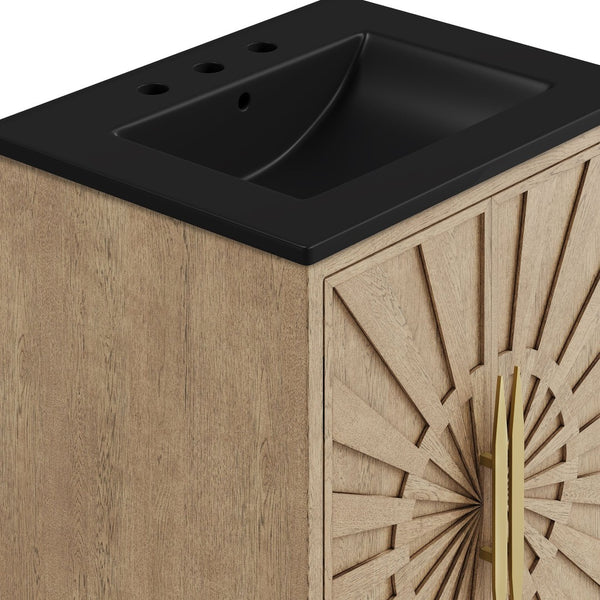 Modway Furniture Awaken 24 Inch Bathroom Vanity with Gold Hardware Solid Wood Modern Spa Cabinet Oak Black EEI-7526-OAK-BLK