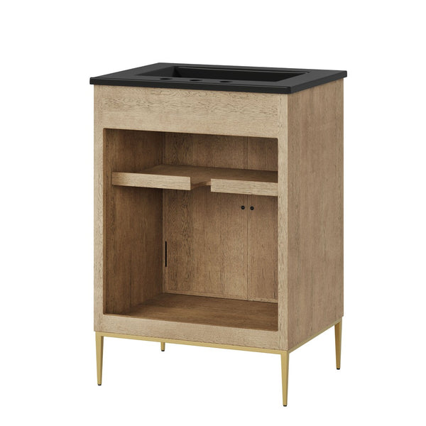 Modway Furniture Awaken 24 Inch Bathroom Vanity with Gold Hardware Solid Wood Modern Spa Cabinet Oak Black EEI-7526-OAK-BLK