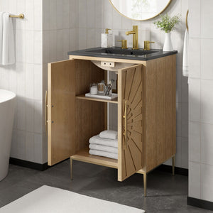 Modway Furniture Awaken 24 Inch Bathroom Vanity with Gold Hardware Solid Wood Modern Spa Cabinet Oak Black EEI-7526-OAK-BLK