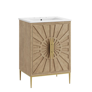 Modway Furniture Awaken 24 Inch Bathroom Vanity with Gold Hardware Solid Wood Modern Spa Cabinet Oak White EEI-7526-OAK-WHI