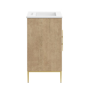 Modway Furniture Awaken 24 Inch Bathroom Vanity with Gold Hardware Solid Wood Modern Spa Cabinet Oak White EEI-7526-OAK-WHI