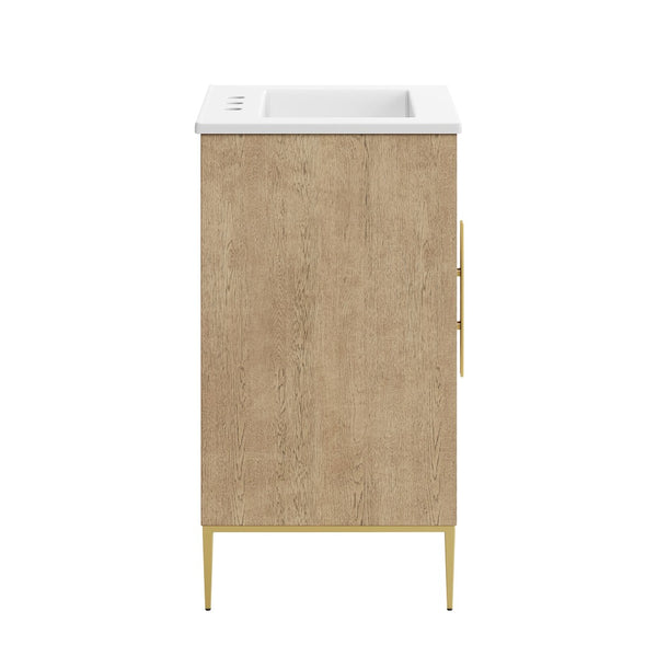 Modway Furniture Awaken 24 Inch Bathroom Vanity with Gold Hardware Solid Wood Modern Spa Cabinet Oak White EEI-7526-OAK-WHI