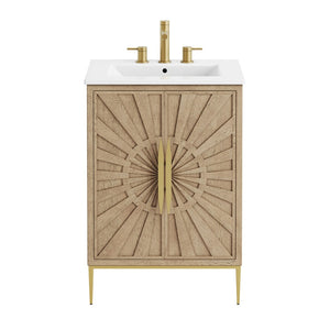 Modway Furniture Awaken 24 Inch Bathroom Vanity with Gold Hardware Solid Wood Modern Spa Cabinet Oak White EEI-7526-OAK-WHI