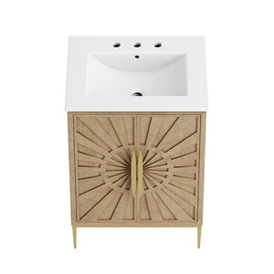 Modway Furniture Awaken 24 Inch Bathroom Vanity with Gold Hardware Solid Wood Modern Spa Cabinet Oak White EEI-7526-OAK-WHI