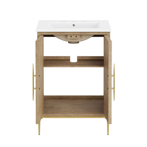 Modway Furniture Awaken 24 Inch Bathroom Vanity with Gold Hardware Solid Wood Modern Spa Cabinet Oak White EEI-7526-OAK-WHI
