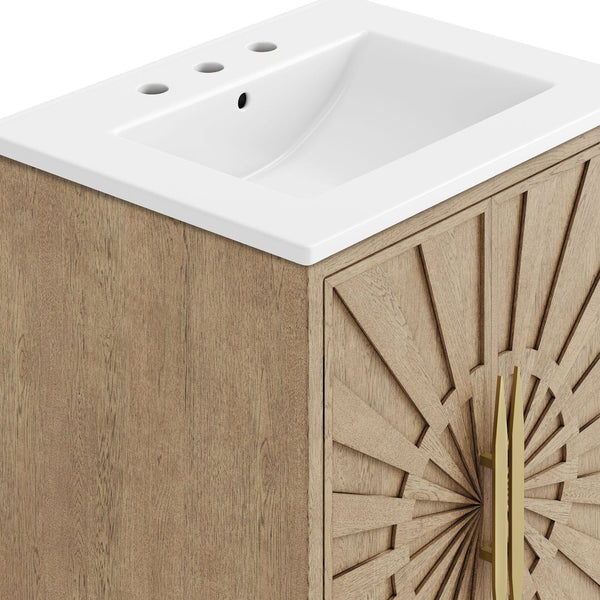 Modway Furniture Awaken 24 Inch Bathroom Vanity with Gold Hardware Solid Wood Modern Spa Cabinet Oak White EEI-7526-OAK-WHI
