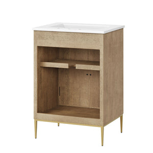 Modway Furniture Awaken 24 Inch Bathroom Vanity with Gold Hardware Solid Wood Modern Spa Cabinet Oak White EEI-7526-OAK-WHI