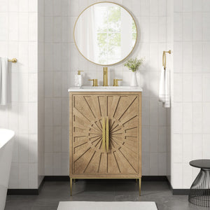 Modway Furniture Awaken 24 Inch Bathroom Vanity with Gold Hardware Solid Wood Modern Spa Cabinet Oak White EEI-7526-OAK-WHI