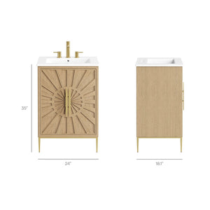 Modway Furniture Awaken 24 Inch Bathroom Vanity with Gold Hardware Solid Wood Modern Spa Cabinet Oak White EEI-7526-OAK-WHI