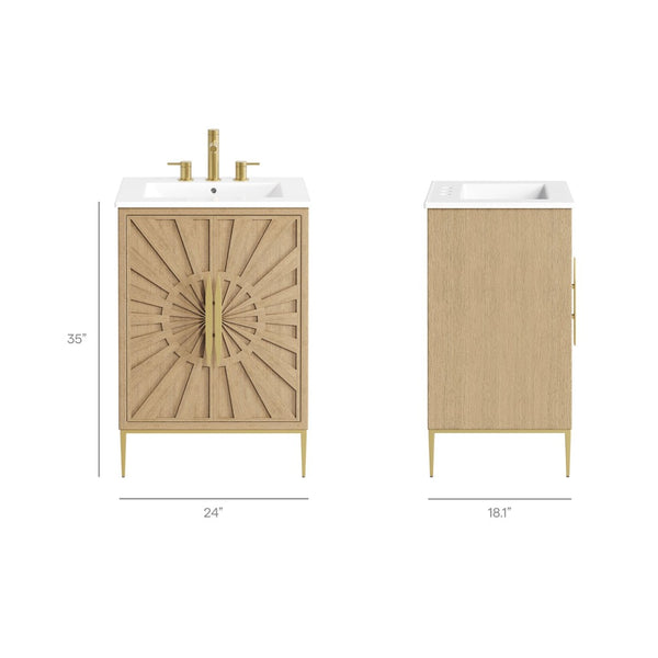 Modway Furniture Awaken 24 Inch Bathroom Vanity with Gold Hardware Solid Wood Modern Spa Cabinet Oak White EEI-7526-OAK-WHI