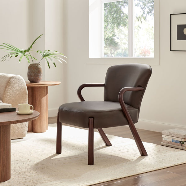 Modway Furniture Arden Mid-century Faux Leather Accent Chair with Sculpted Wood Arms for Living Rooms Espresso EEI-7529-ESP