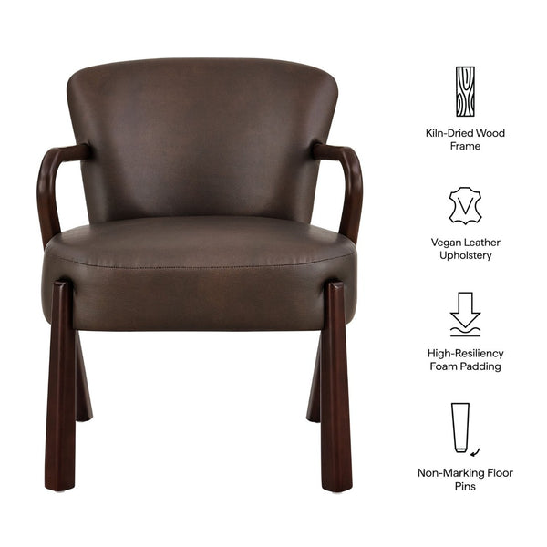 Modway Furniture Arden Mid-century Faux Leather Accent Chair with Sculpted Wood Arms for Living Rooms Espresso EEI-7529-ESP