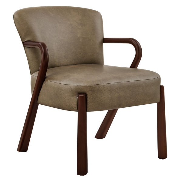 Modway Furniture Arden Mid-century Faux Leather Accent Chair with Sculpted Wood Arms for Living Rooms Mushroom EEI-7529-MUS